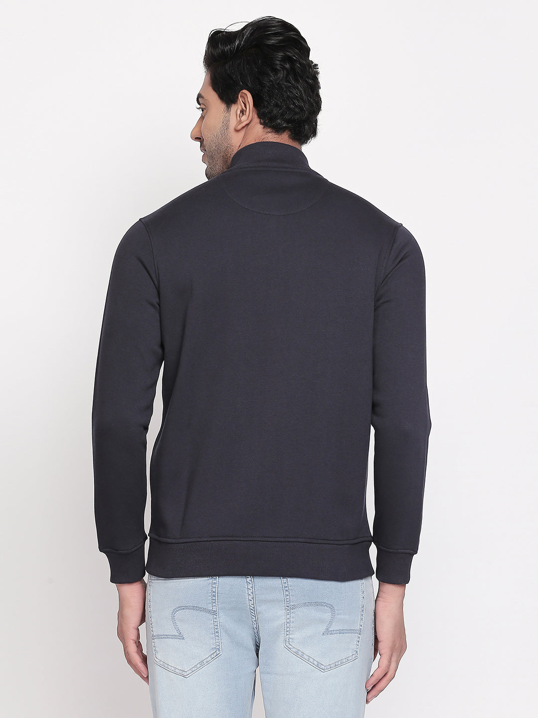 Spykar Navy Solid Slim Fit Sweatshirt For Men