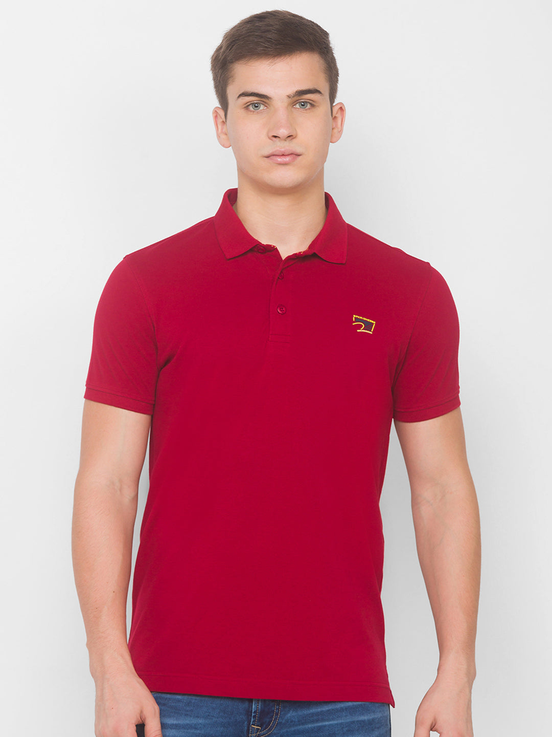 Spykar Men Red Cotton Slim Fit Polo T-Shirt