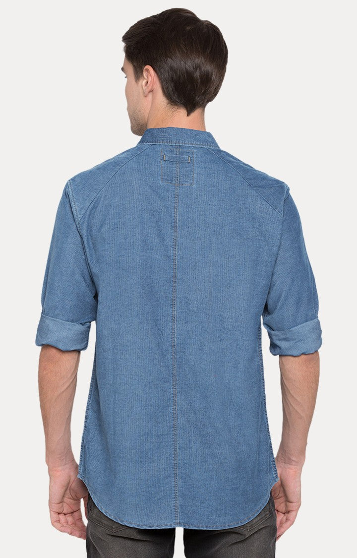 Spykar Men'S Blue Cotton Solid Casual Shirts