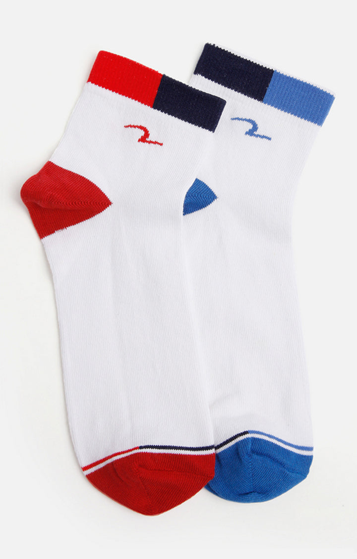 Spykar Red and Blue Cotton Peds Socks - Pack Of 2