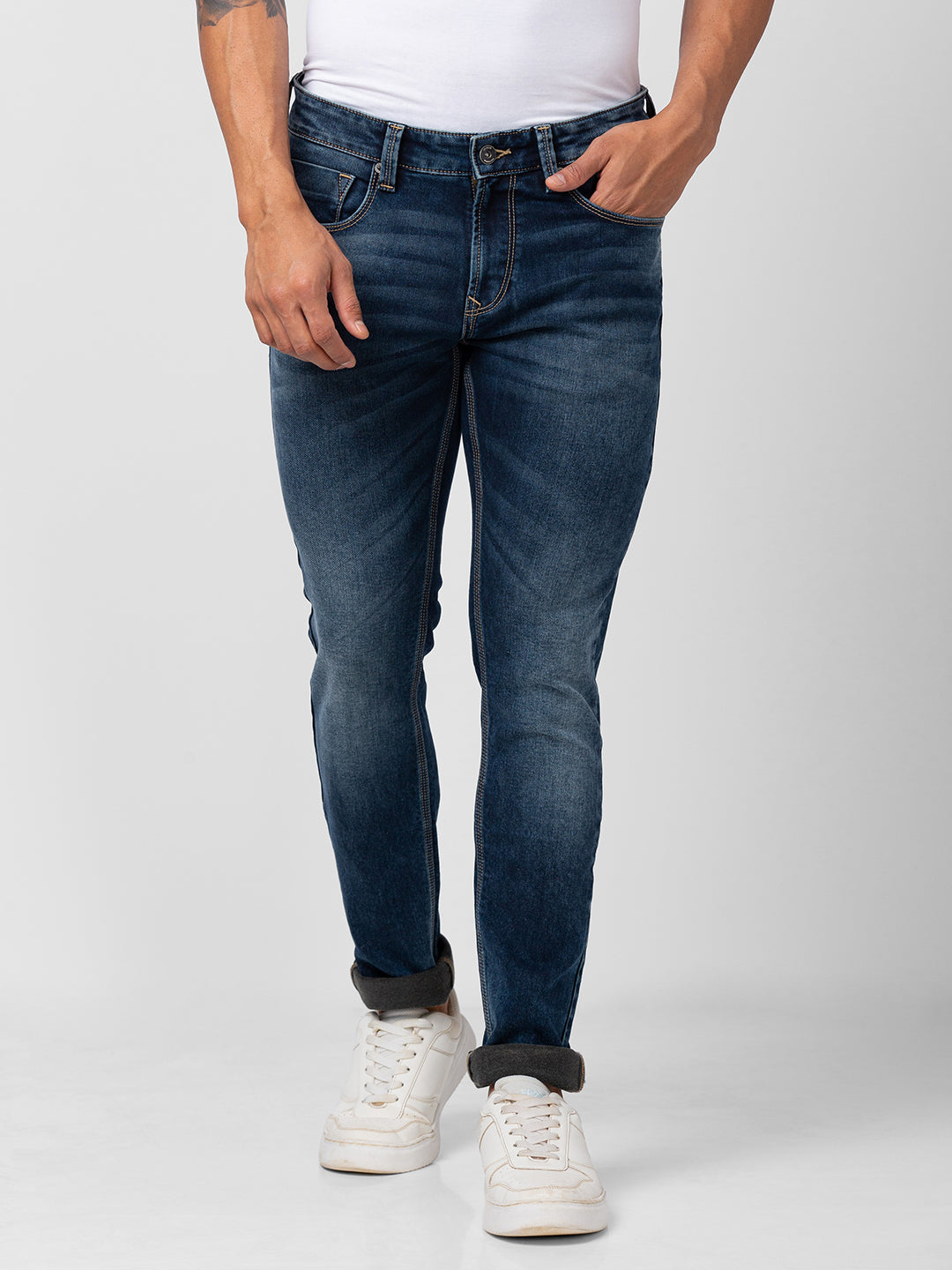 Spykar Men Bluish Grey Cotton Stretch Slim Fit Narrow Length Jeans (Skinny)