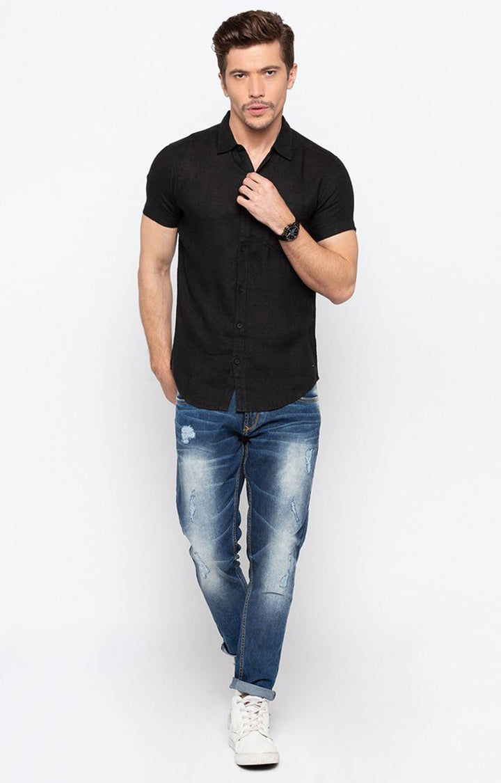 Spykar Men'S Black Cotton Solid Casual Shirts