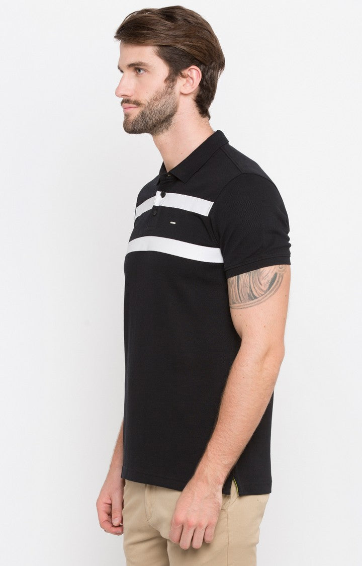 Spykar Black Solid Slim Fit Polo T-Shirt