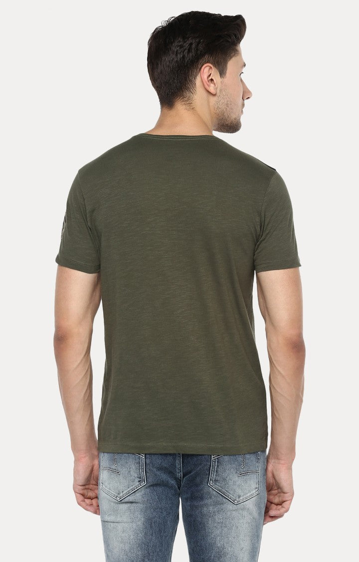 Spykar Green Melange Slim Fit Men T-Shirts