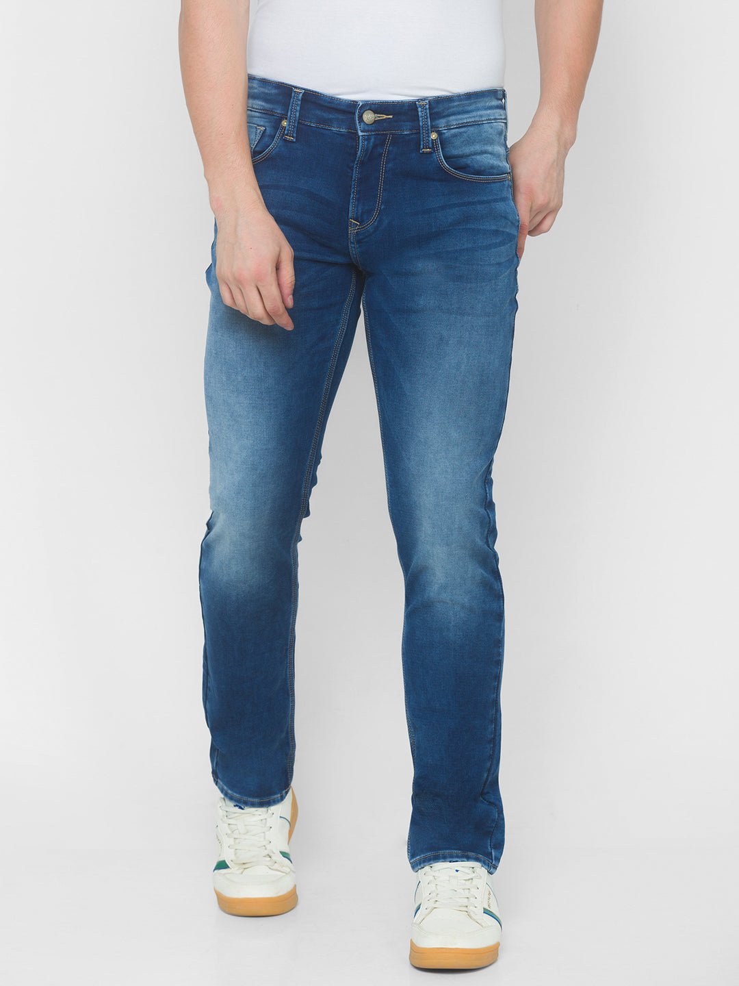 Spykar Men Blue Cotton Comfort Fit Straight Fit Jeans (Ricardo)