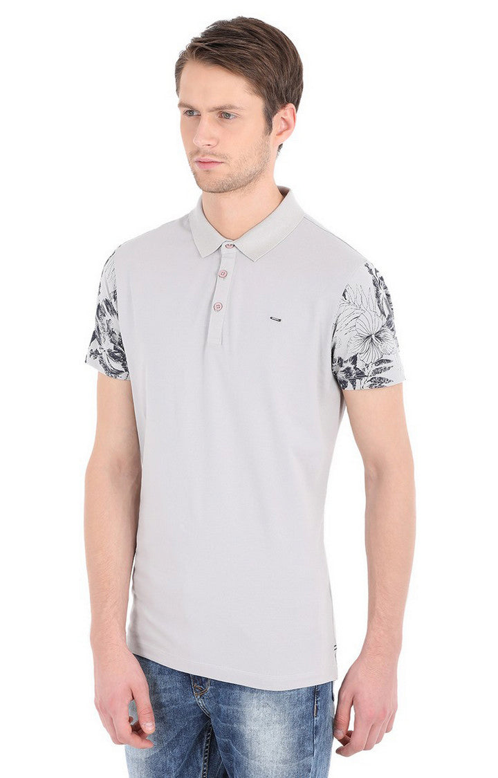 Spykar Grey Solid Slim Fit Polo T-Shirt