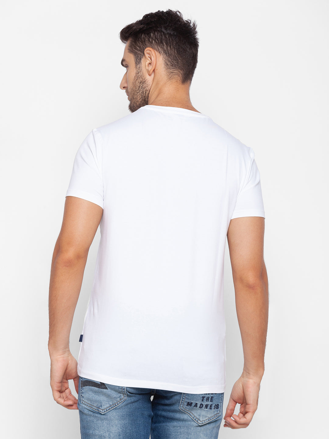 Spykar Men White Cotton Slim Fit Round Neck T-Shirt