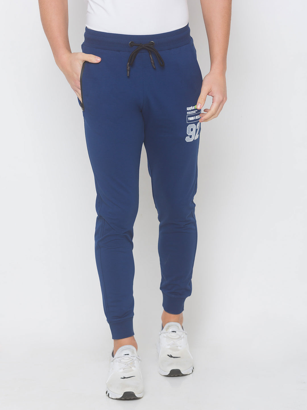 Spykar Men Blue Cotton Slim Fit Low Rise Trackpant