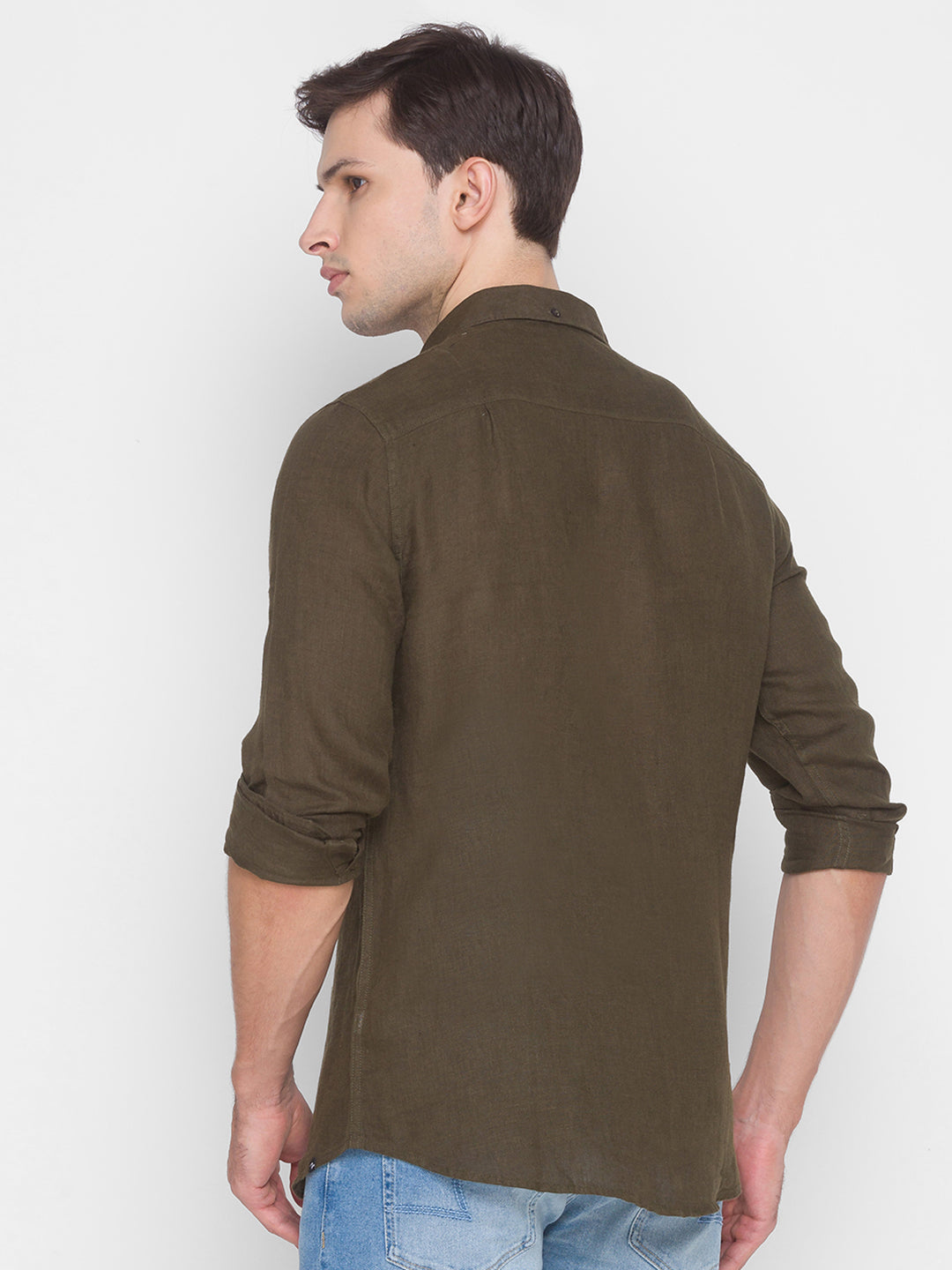 Spykar Slim Fit Green Cotton Men Shirt