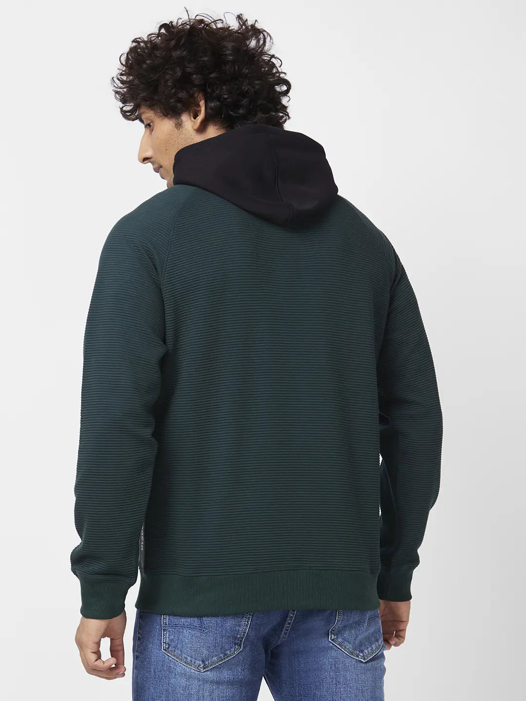 Spykar Men Bottle Green Blended Regular Fit Full Sleeve Hooded Plain Sweatshirt