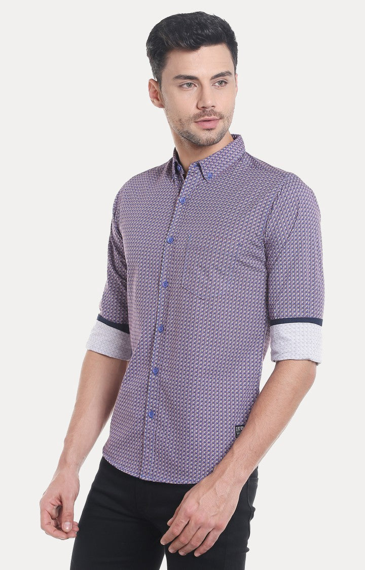 Spykar Men'S Purple Cotton Printed Casual Shirts