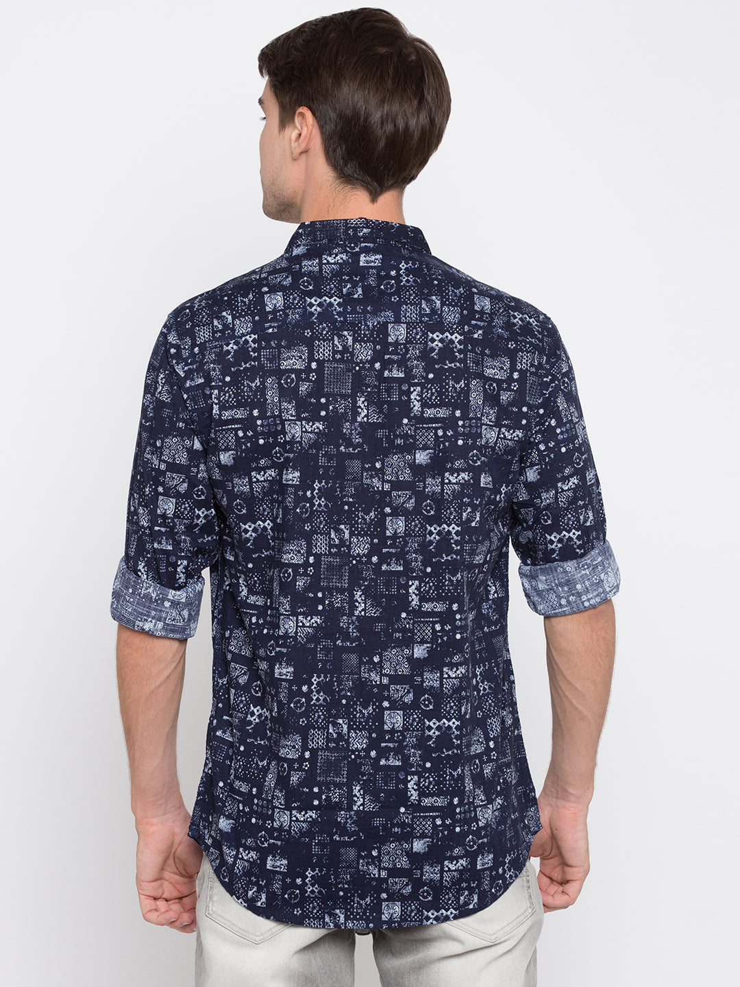 Spykar Men Blue Printed Slim Fit Casual Shirt