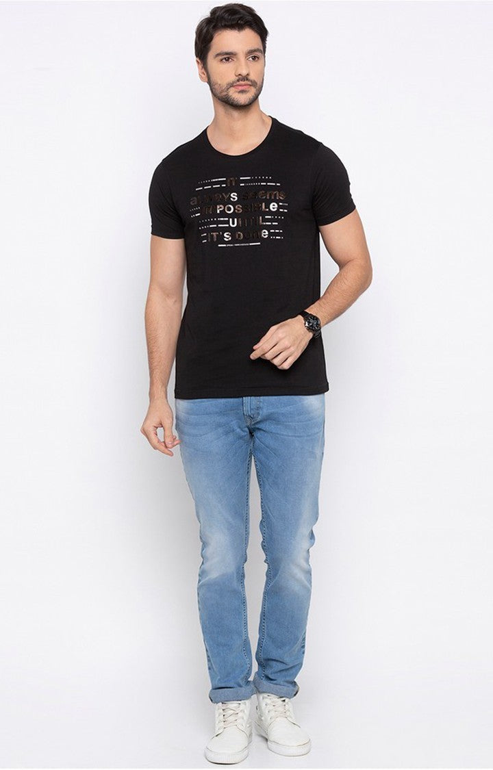 Spykar Men Black Printed Slim Fit T-Shirt