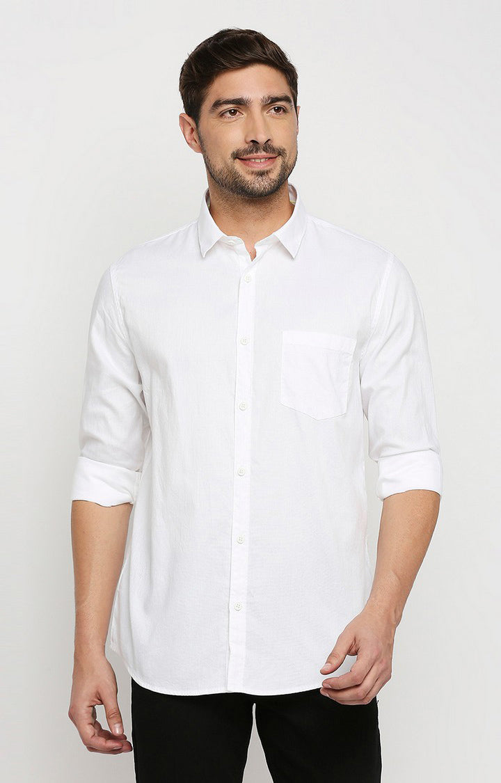 Spykar Men White Cotton Regular Fit Full Sleeve Casual Shirt