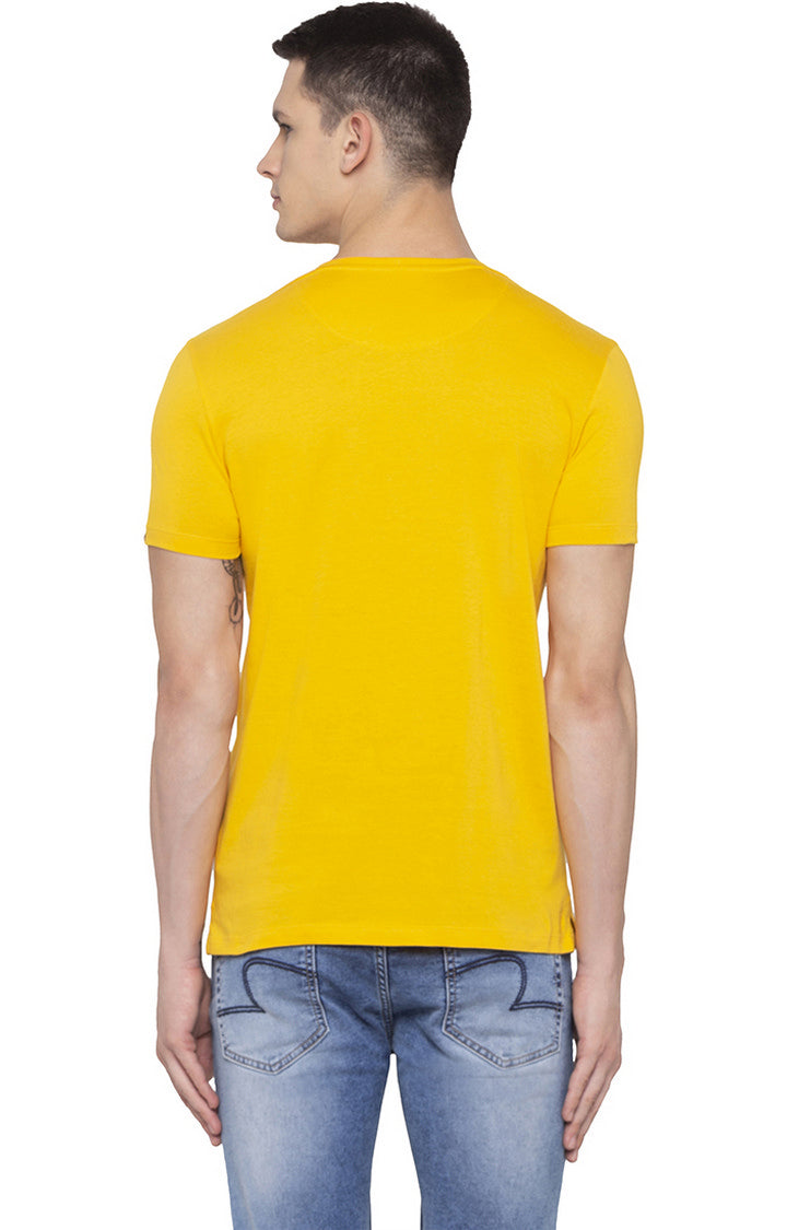 Spykar Men Yellow Cotton Slim Fit Round Neck T-Shirt