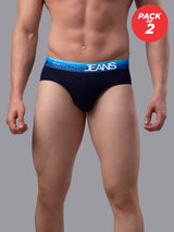 Men Premium Cotton Blend Navy-Blue Brief - (Pack Of 2)- Underjeans By Spykar
