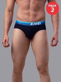 Men Premium Cotton Blend Navy-Blue Brief - (Pack Of 2)- Underjeans By Spykar