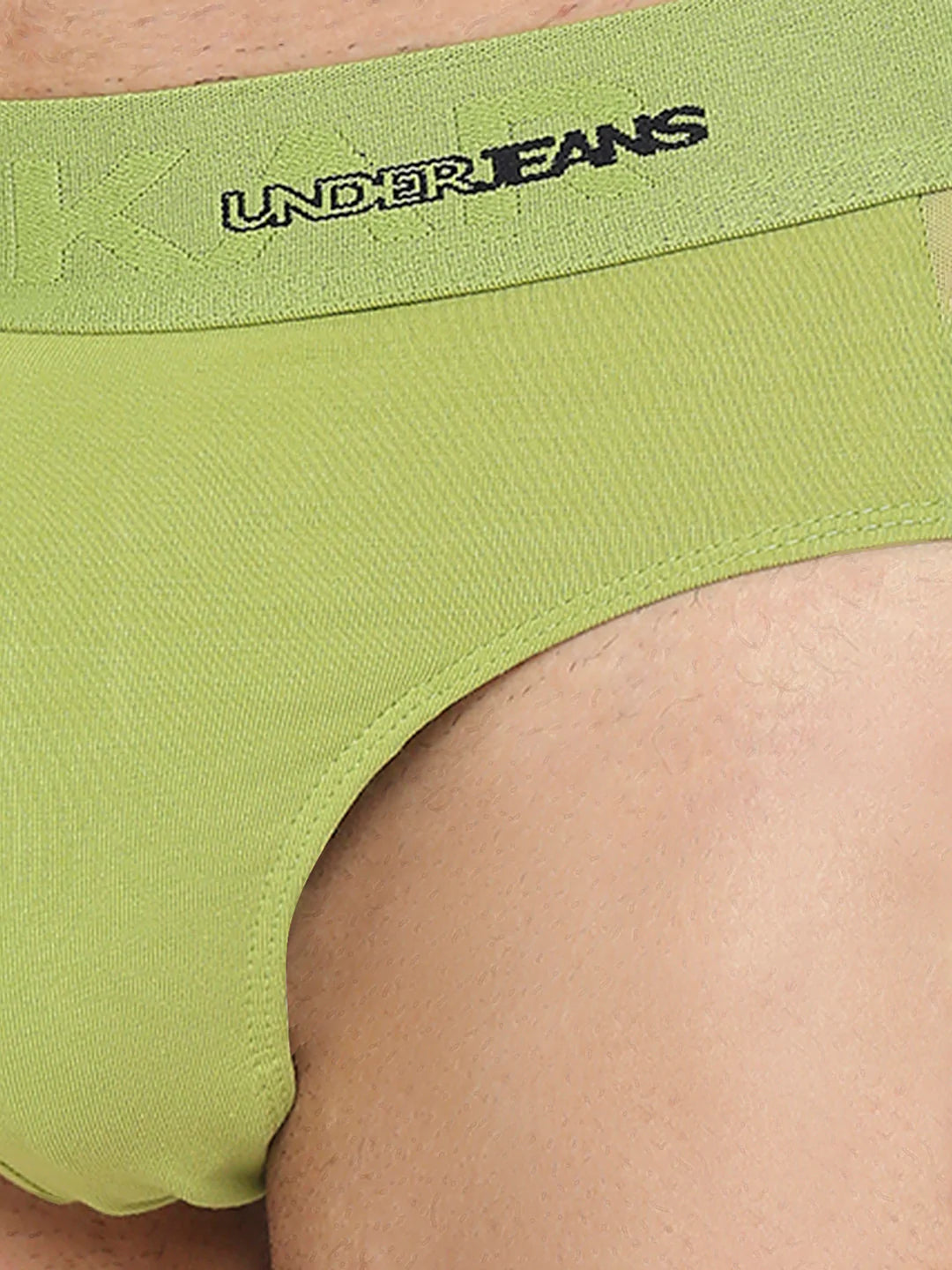 Underjeans By Spykar Men Premium Bright Green Cotton Blend Brief
