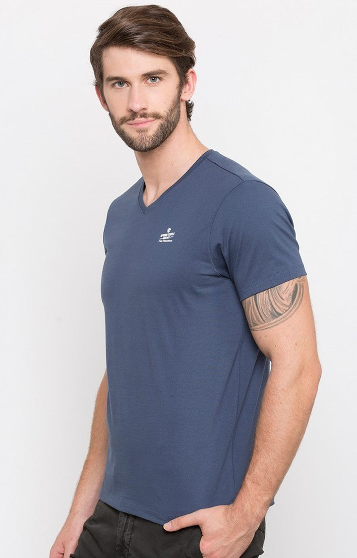 Spykar Blue Solid Slim Fit Men T-Shirts