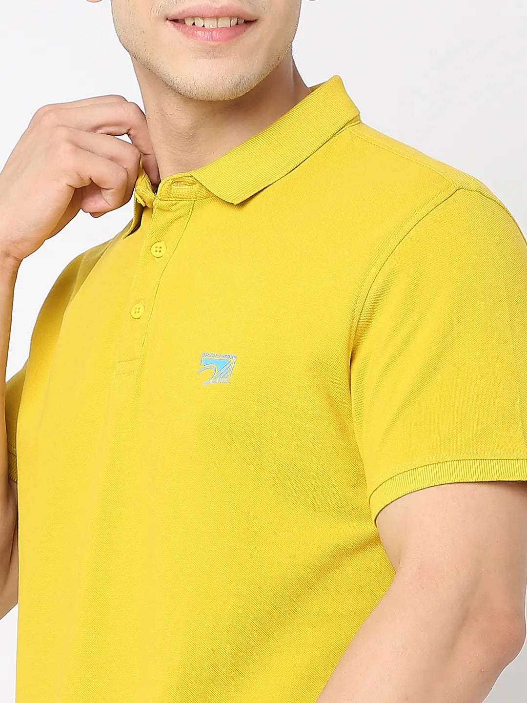 Spykar Men Sulphur Yellow Cotton Regular Fit Plain Polo Tshirt