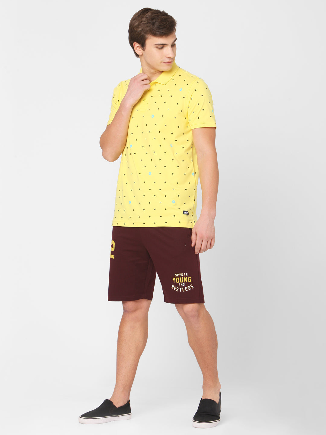 Spykar Men Yellow Cotton Slim Fit Polo T-Shirt