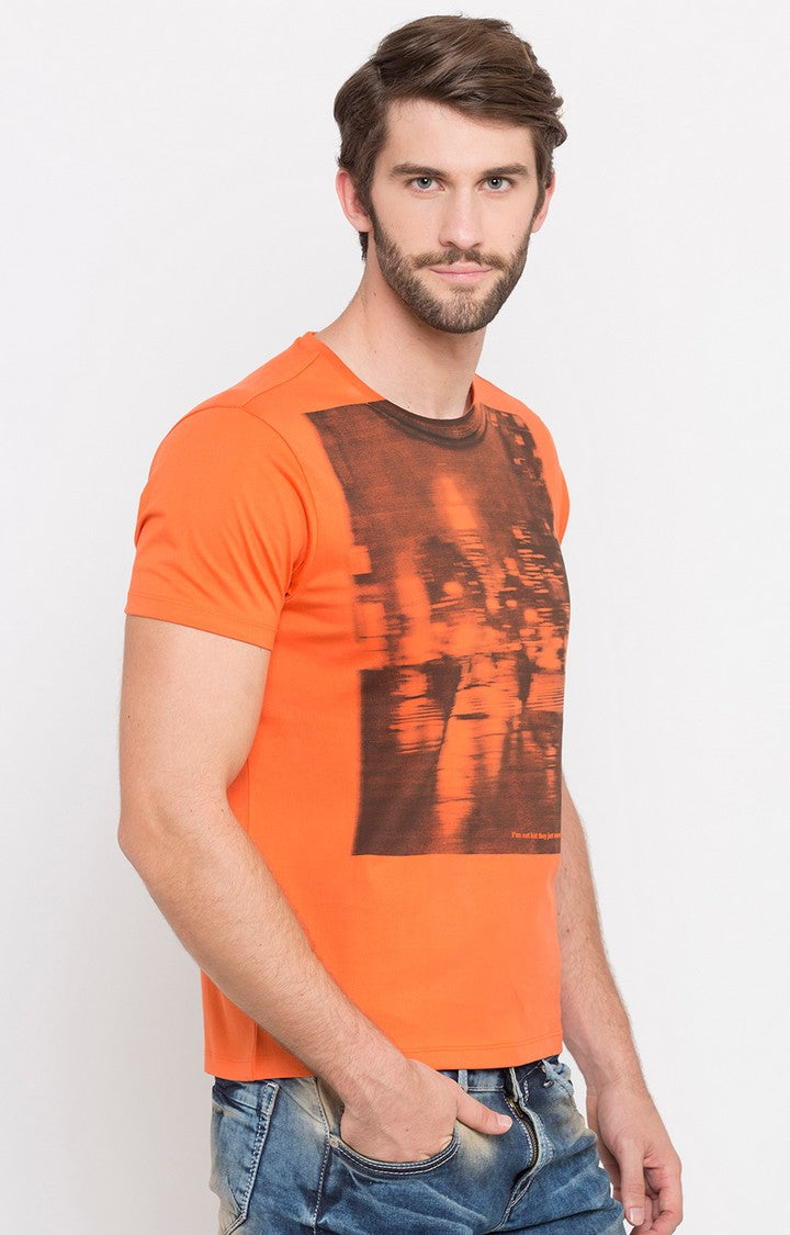 Spykar Orange Printed Slim Fit Men T-Shirts