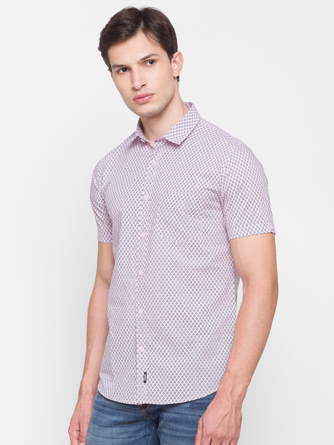 Spykar Slim Fit Pink Cotton Men Shirt