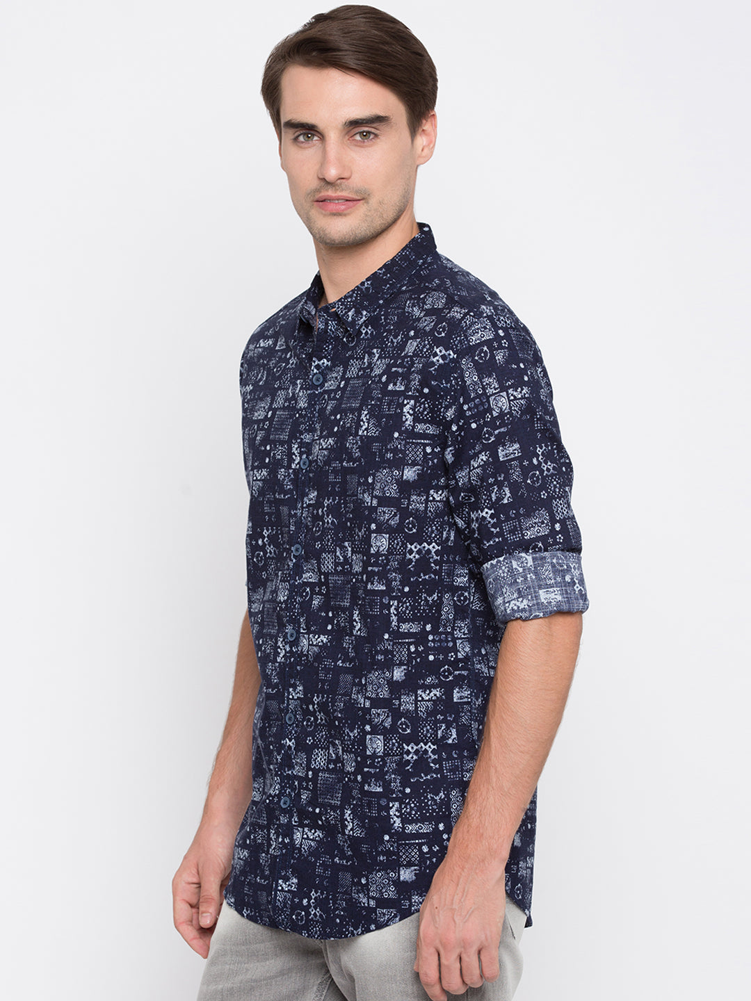 Spykar Men Blue Printed Slim Fit Casual Shirt