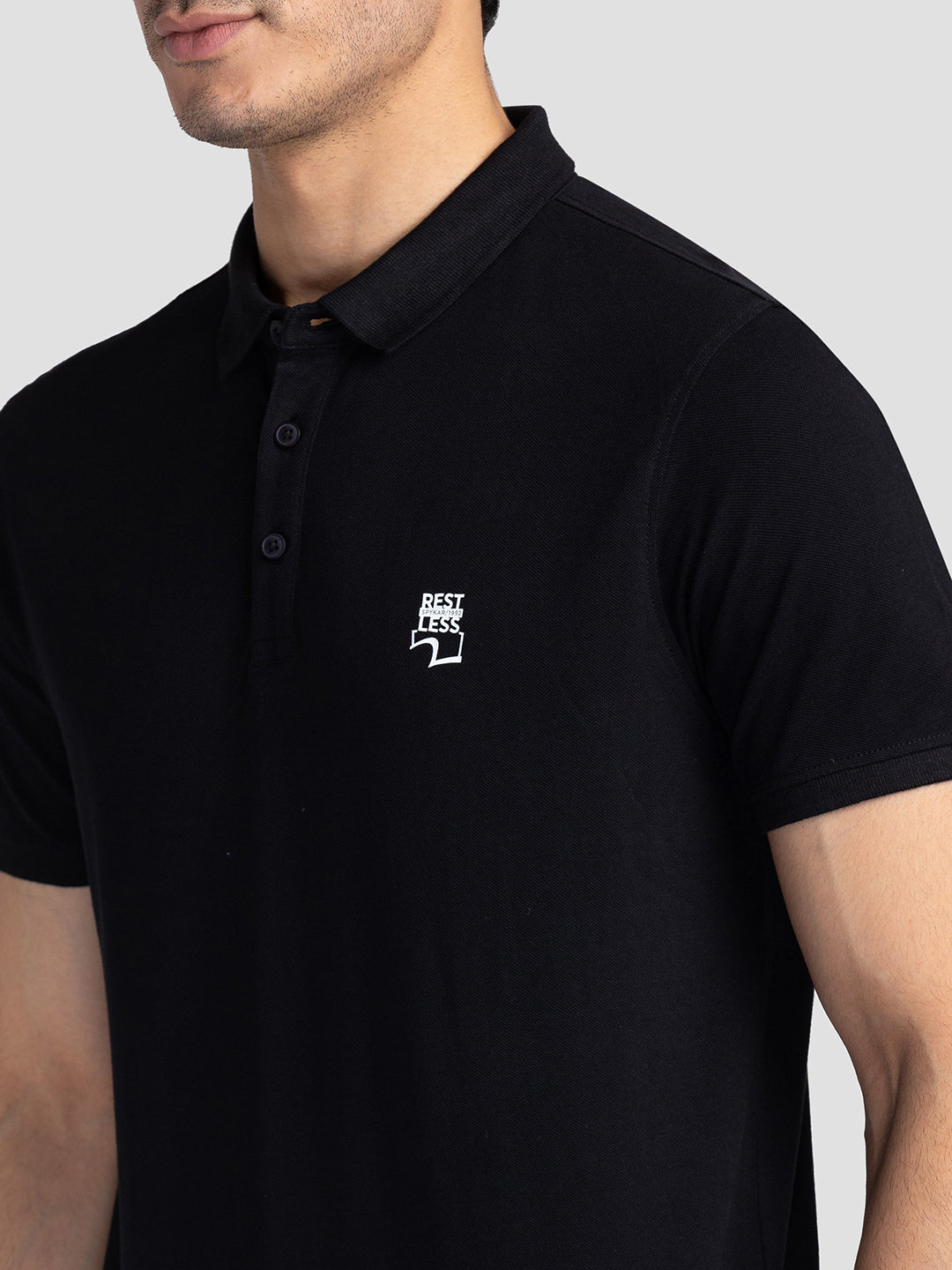 Spykar Men Black Cotton Slim Fit Polo Printed T-Shirt