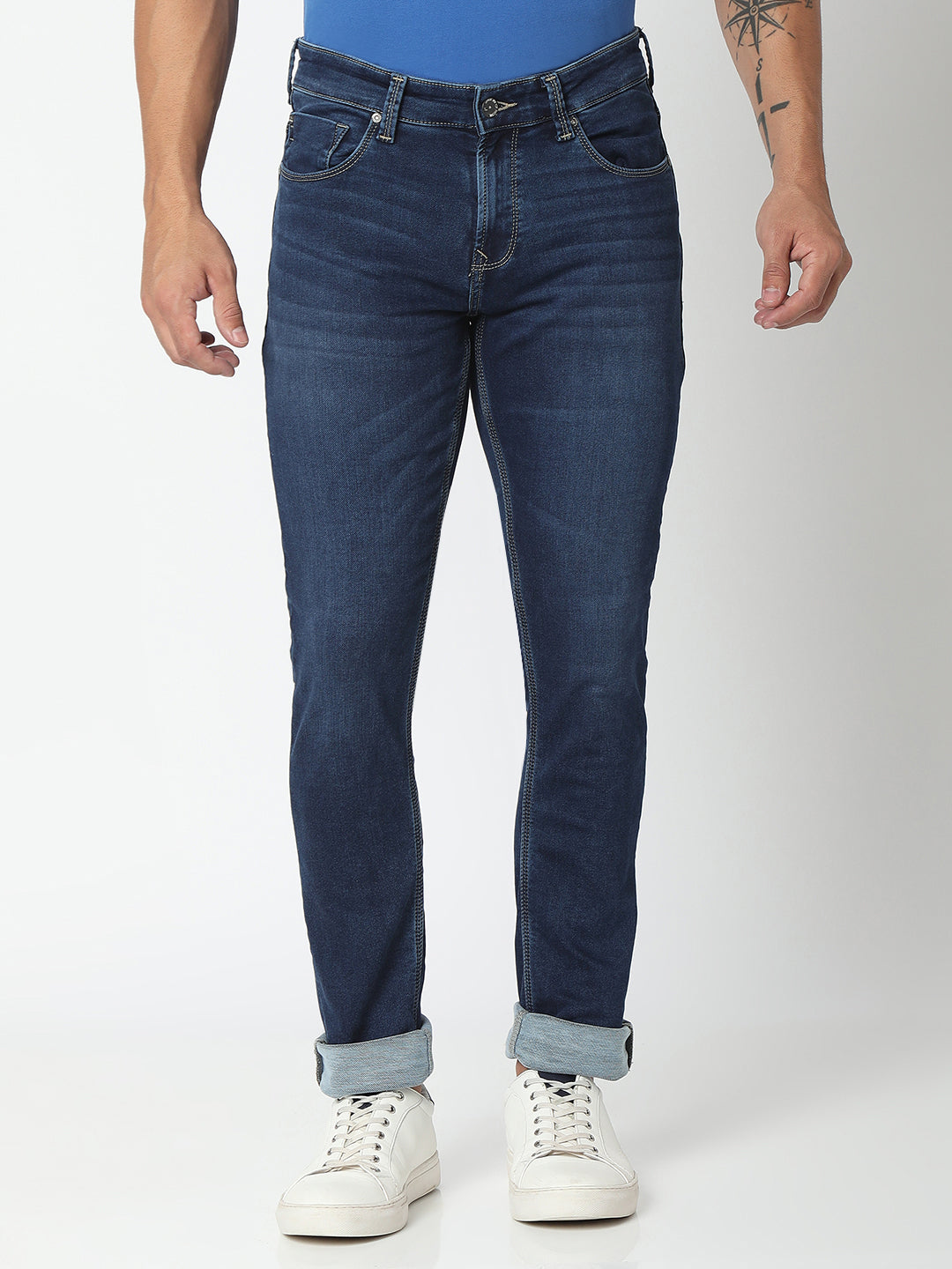 Spykar Men Mid Blue Cotton Stretch Slim Fit Narrow Length Jeans (Skinny)