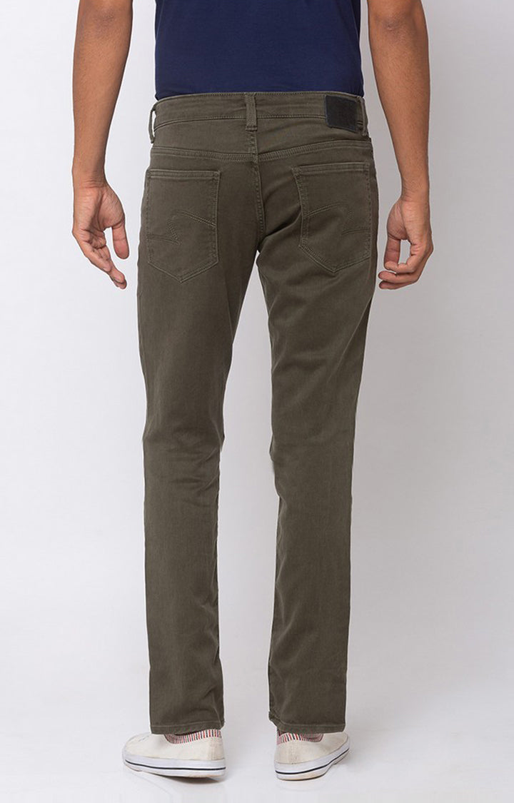 Spykar Olive Cotton Stretch Slim Fit Narrow Length Jeans (Skinny)