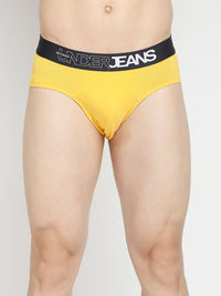 Men Premium Yellow & Navy Blue Cotton Blend Brief - Pack Of 2- Underjeans By Spykar