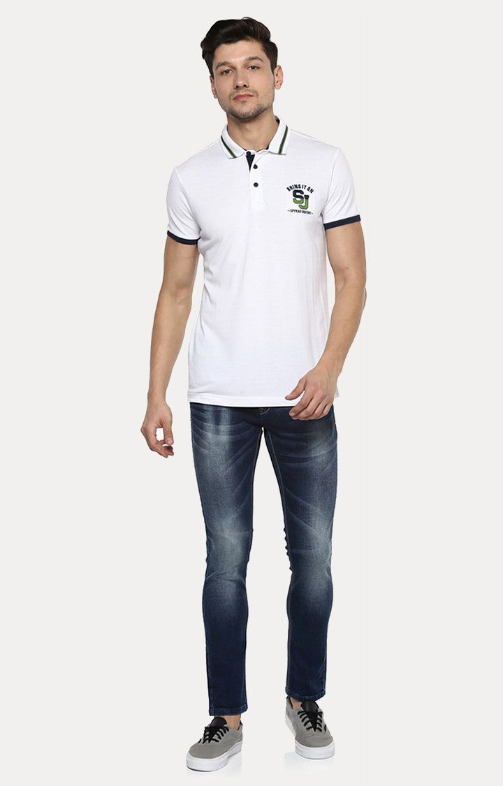 Spykar White Solid Slim Fit Polo T-Shirt