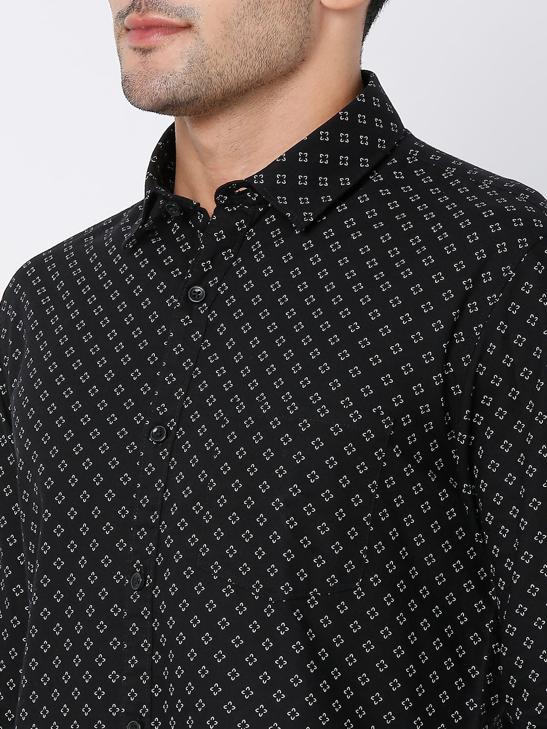 Spykar Men Black Cotton Full Sleeve Printed Shirt