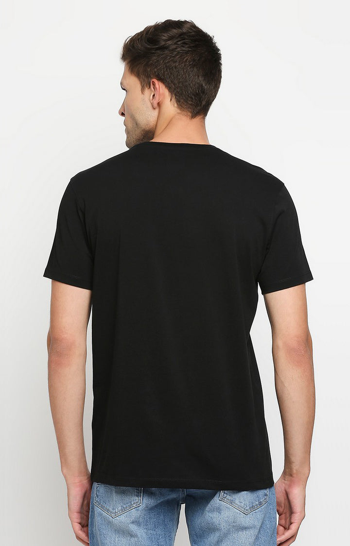 Spykar Men Black Cotton Slim Fit Round Neck T-Shirt