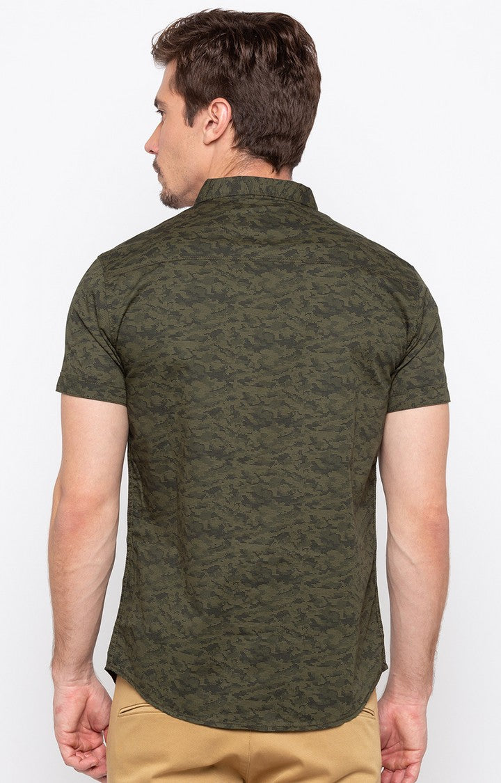 Spykar Men'S Green Cotton Camouflage Casual Shirts