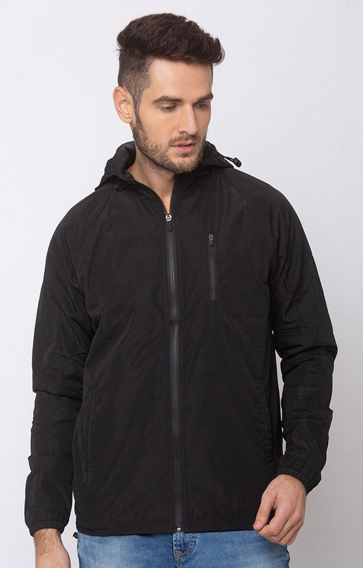 Spykar Men Black Polyester Straight Fit Jacket