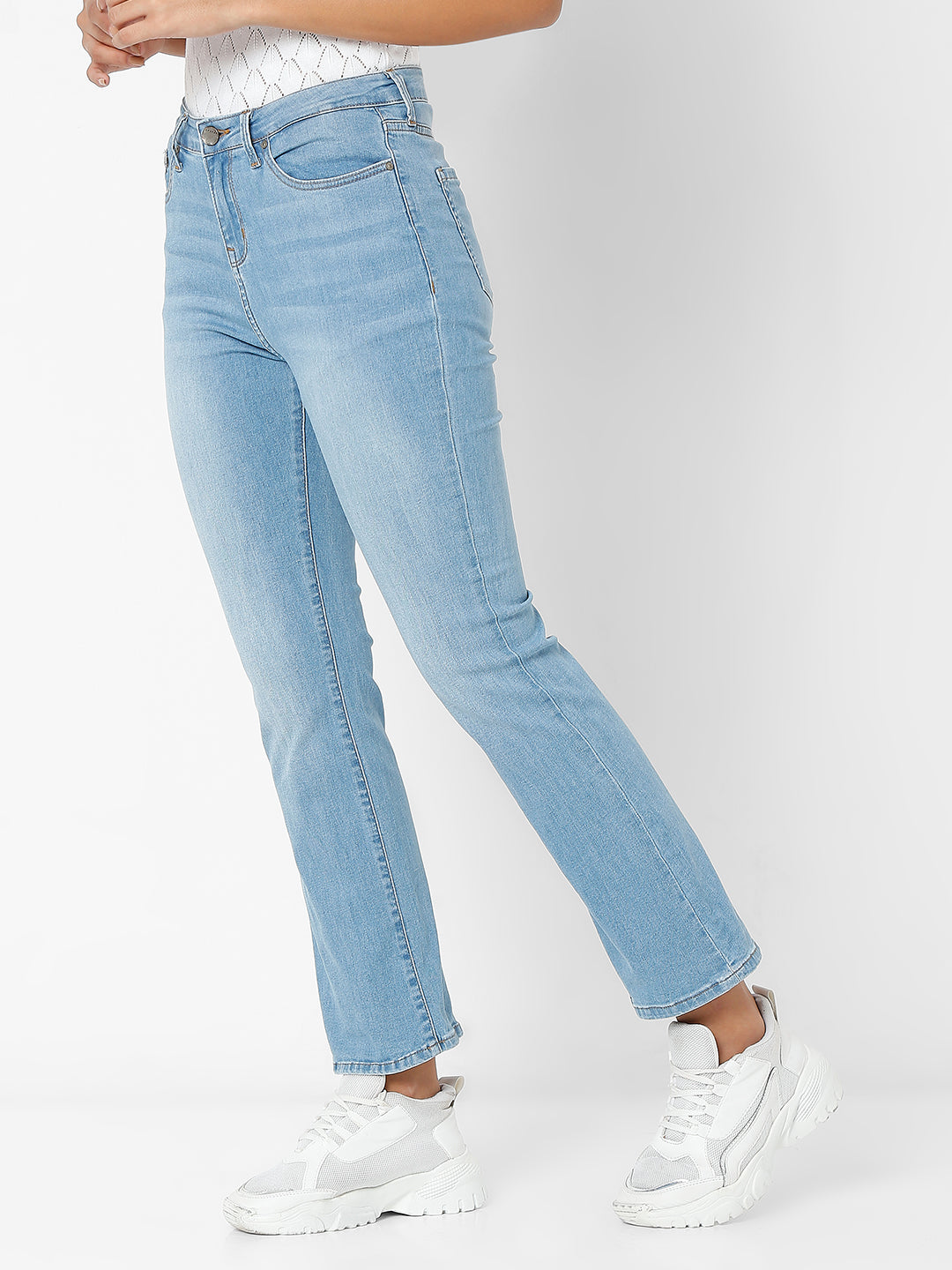 Spykar Women Light Blue Cotton Bootcut Fit Ankle Length Jeans (Elissa)