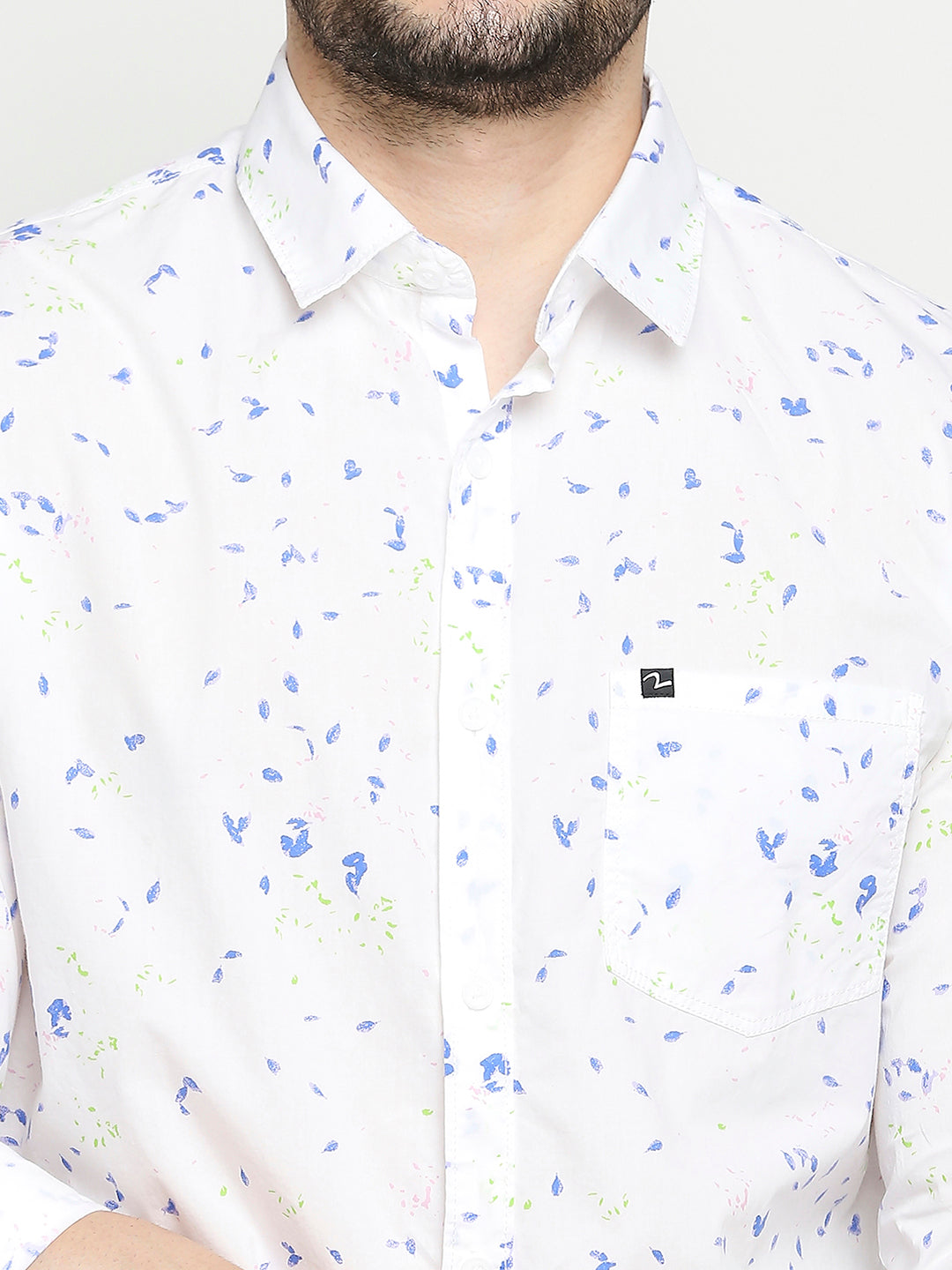 Spykar White Cotton Full Sleeve Printed Shirt For Men