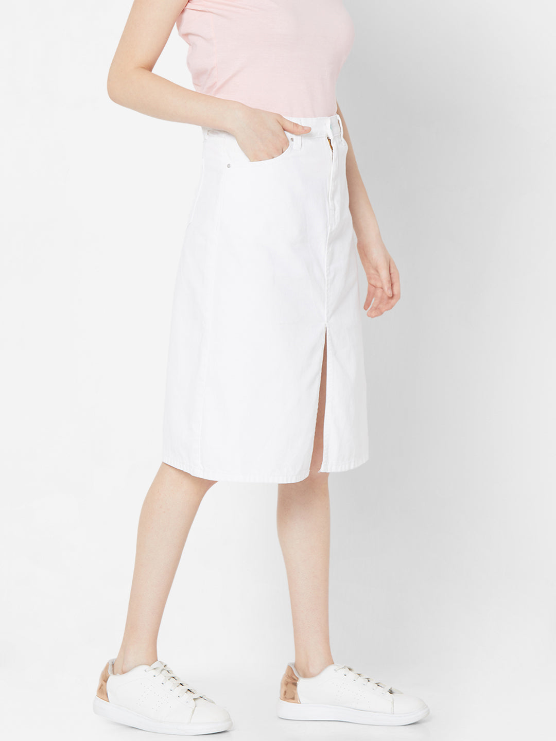 Spykar Women White Cotton Relaxed Mid-Rise Skirt