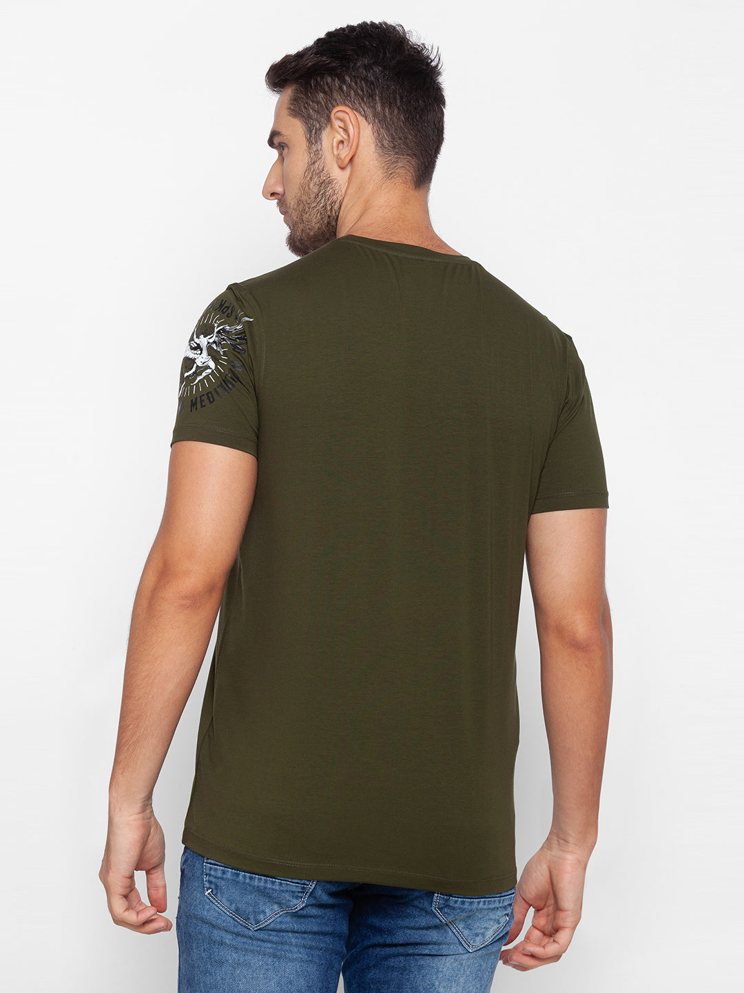 Spykar Green Cotton Men T-Shirt