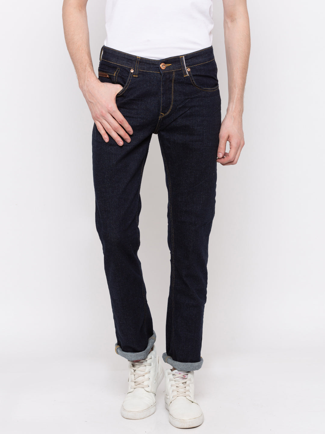 Spykar Men Blue Solid Regular Fit Jeans