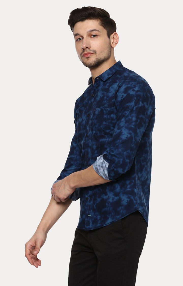 Spykar Men'S Blue Cotton Camouflage Casual Shirts