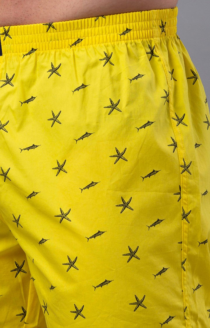 Underjeans By Spykar Men Yellow Printed Boxers