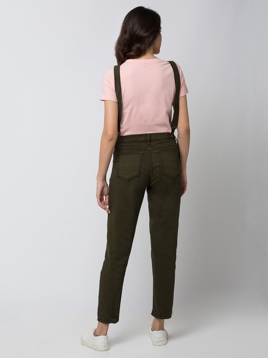 Spykar Women Olive Cotton Skinny Fit Regular Dungaree