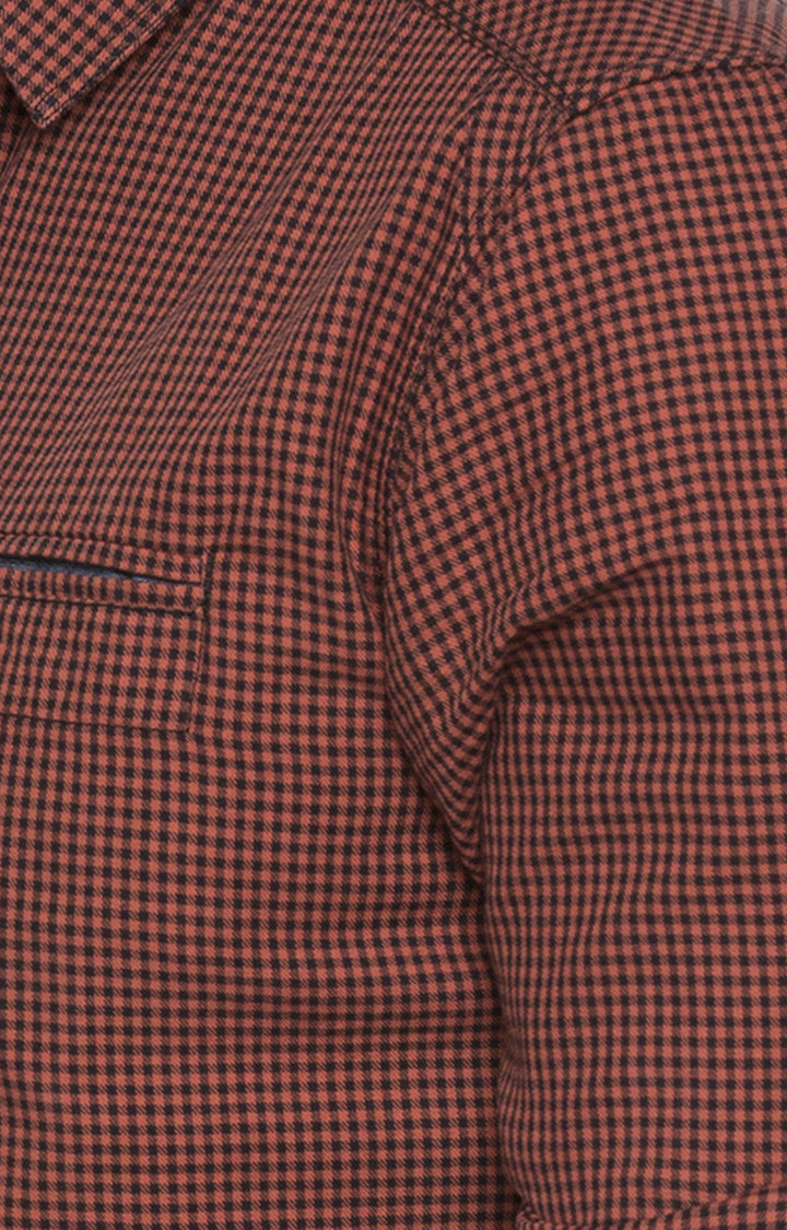 Spykar Men'S Orange Cotton Checked Casual Shirts