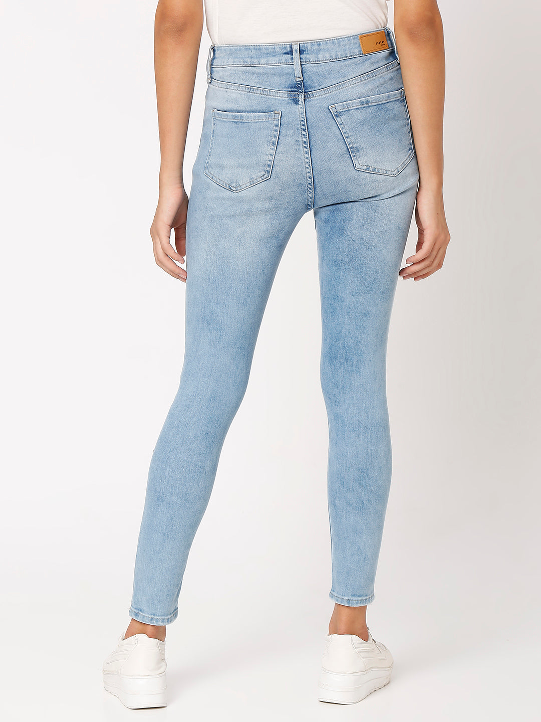 Spykar Light Blue Lycra Super Skinny Ankle Length Jeans For Women