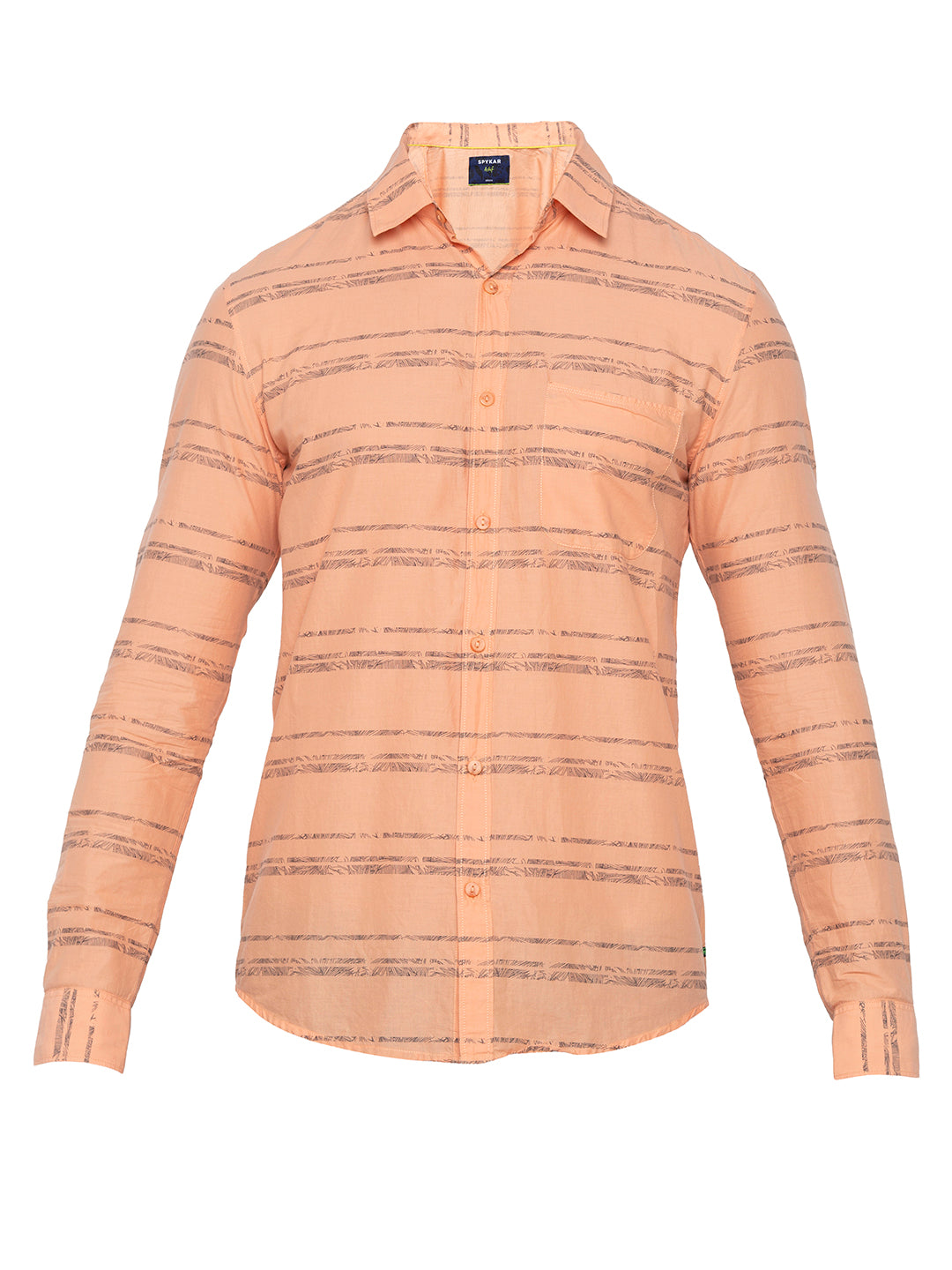 Spykar Slim Fit Men Orange Striped Casual Shirt