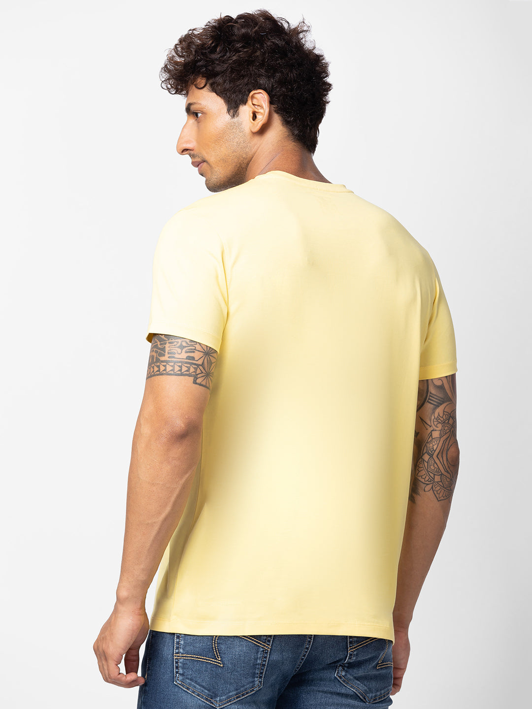 Spykar Men Yellow Cotton Regular Fit Half Sleeve Printed T-Shirt