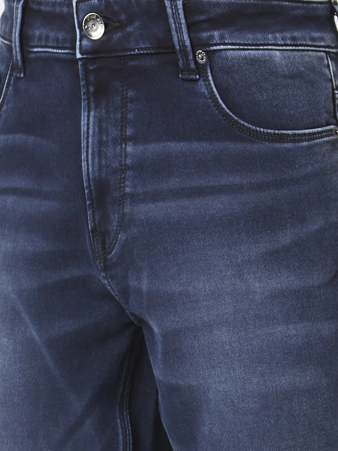 Spykar Men Black Indigo Cotton Stretch Comfort Fit Straigth Length Clean look Mid Rise Jeans (Ricardo)